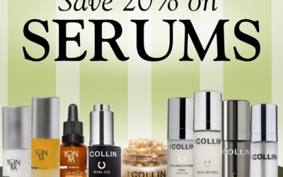 For the month of April, enjoy 20% off all serums from GM Collin and Yon-Ka!